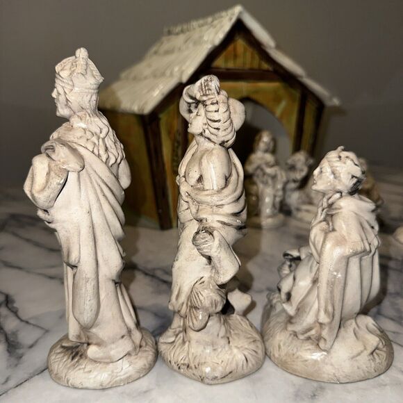 Vintage Atlantic Mold Ceramic 11pc Manger Nativity Set Handmade Handpainted Xmas - Picture 9 of 16